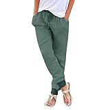 Damen Hose Leinenhose Baumwolle Leinen Stoffhose Freizeithose Sommerhose Pumphose Yogahose Casual Einfarbig Hippie High Waist Hose Stretch mit Taschen Kleidung Sommer Hosen