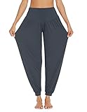 PINSPARK Pumphose Damen Sport Haremshose Lang Yoga Hose Sommer Yogahose Jogginghose Baggy Pluderhose Sporthose Freizeithose Frauen Grau S