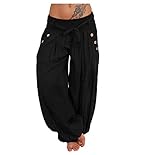 Italy Moda Haremshose Aladinhose Pumphosen Sommerhose Hose Strandhose Blume Gürtel (XS-L, Schwarz Uni)