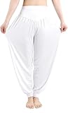 Cegerne Haremshose Damen Yoga Pilates Hosen Super Weich Stretch Leicht Pumphose, Weiß, 3XL