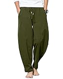 YAOBAOLE Herren Hose Baumwolle Leinen Hosen Haremshose Yogahose Freizeit Hose Herren Armeegrün 2XL