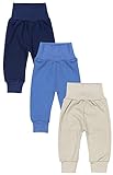 TupTam Baby Jungen Lange Pumphose 3er Pack, Farbe: Beige/Jeansblau/Dunkelblau, Größe: 86