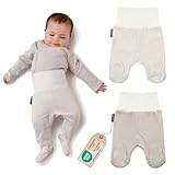 LaLoona Strampelhose mit Fuß - 2er Pack Baby Hosen mit breitem Bund und hohem Baumwollanteil & Elastan, ÖKOTEX Standard 100 - Weiß Beige Gestreift