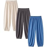 3 Pack of Kinder Mädchen Jungen Sommer Baumwoll Drucken Leinenhose Pumphose Elastische Lässige Anti-Moskito Jogginghose Lässige Pants Hose