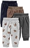 Simple Joys by Carter's Unisex Baby 4-Pack Fleece Pants Lässige Hose, Braun/Dunkelgrau/Hellgrau Bärenaufddruck/Marineblau, 12 Monate (4er Pack)