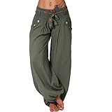 Italy Moda Haremshose Aladinhose Pumphosen Sommerhose Hose Uni/Blume Gürtel XS-L (XS-L, Oliv Uni)