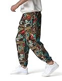 LucMatton Herren-Jogginghose mit weitem Bein, tolles Print-Design, Baumwolle, Kaffee , M